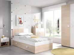 Conjunto de 2 mesas de cabeceira gaveta e prateleira cor natural e branco SONIA