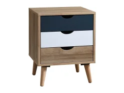 Conjunto de 2 mesas de cabeceira com 3 gavetas, nas cores branco natural e azul marinho - LURVIA