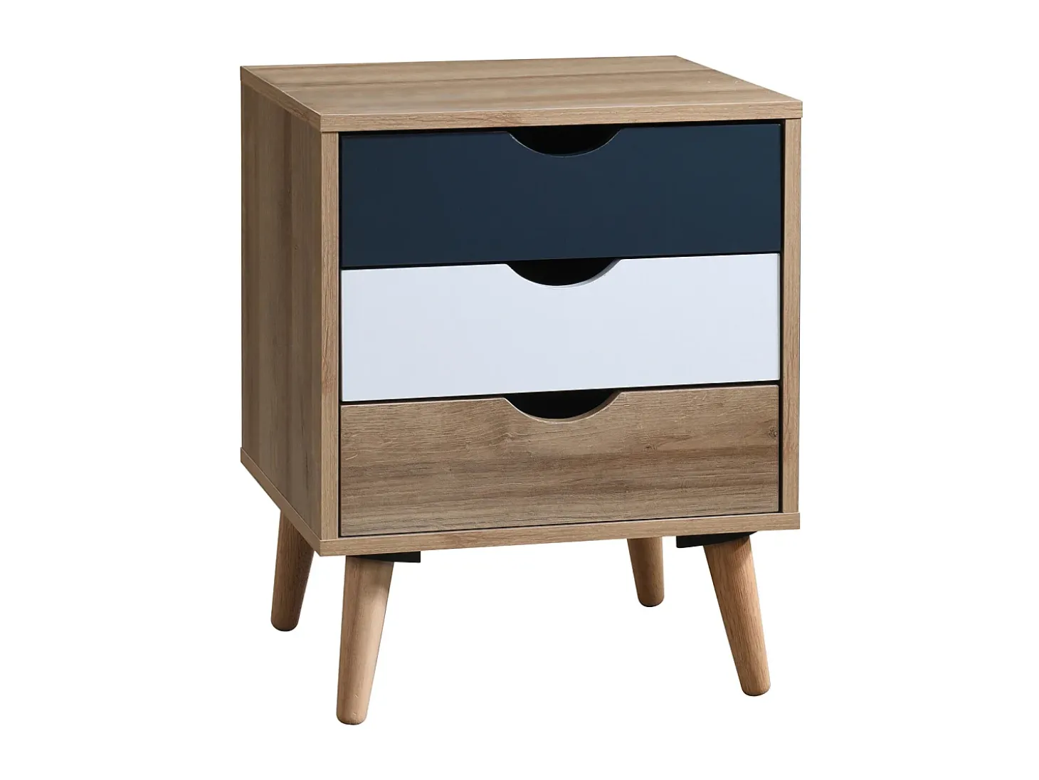 Conjunto de 2 mesas de cabeceira com 3 gavetas, nas cores branco natural e azul marinho - LURVIA