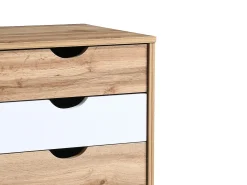 Conjunto de 2 mesas de cabeceira com 3 gavetas, nas cores natural e branca - LURVIA