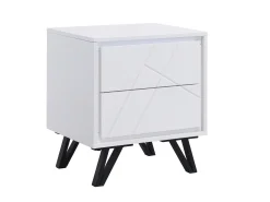 Conjunto de 2 mesas de cabeceira 2 gavetas e LEDs, MDF lacado a branco - SALIANO