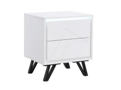 Conjunto de 2 mesas de cabeceira 2 gavetas e LEDs, MDF lacado a branco - SALIANO