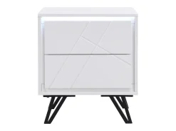 Conjunto de 2 mesas de cabeceira 2 gavetas e LEDs, MDF lacado a branco - SALIANO