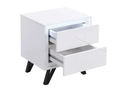 Conjunto de 2 mesas de cabeceira 2 gavetas e LEDs, MDF lacado a branco - SALIANO