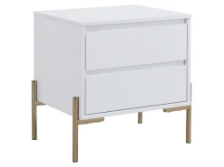 Conjunto de 2 mesas de cabeceira, 2 gavetas MDF e metal lacado a branco e dourado KORASA