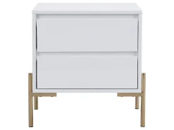 Conjunto de 2 mesas de cabeceira, 2 gavetas MDF e metal lacado a branco e dourado KORASA