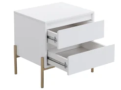 Conjunto de 2 mesas de cabeceira, 2 gavetas MDF e metal lacado a branco e dourado KORASA