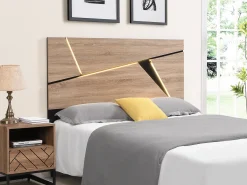 Conjunto de 2 mesas de cabeceira, 1 com gaveta e 1 com prateleira aberta, em MDF e aço, nas cores natural e preta - CARATANA