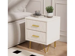 Conjunto de 2 mesas de cabeceira modernas em couro PU com 2 gavetas e pés de metal dourado, 41x35,5x51cm, bege.