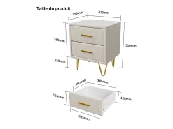 Conjunto de 2 mesas de cabeceira modernas em couro PU com 2 gavetas e pés de metal dourado, 41x35,5x51cm, bege.
