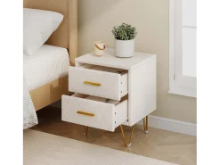Conjunto de 2 mesas de cabeceira modernas em couro PU com 2 gavetas e pés de metal dourado, 41x35,5x51cm, bege.