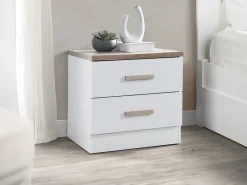 Conjunto de 2 mesas de cabeceira com 2 gavetas branco e natural SKAIDO