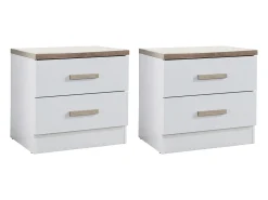 Conjunto de 2 mesas de cabeceira com 2 gavetas branco e natural SKAIDO