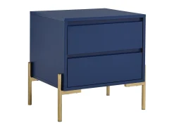 Conjunto de 2 mesas de cabeceira, 2 gavetas MDF e metal lacado a azul e dourado KORASA