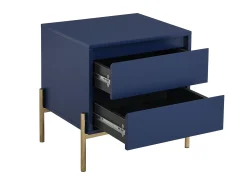 Conjunto de 2 mesas de cabeceira, 2 gavetas MDF e metal lacado a azul e dourado KORASA