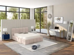 Conjunto de 2 mesas de cabeceira, 2 gavetas MDF e metal lacado a azul e dourado KORASA