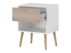 Conjunto de 2 mesas de cabeceira Osaka, 1 gaveta, carvalho japonês/branco fosco, 44x56x33 cm