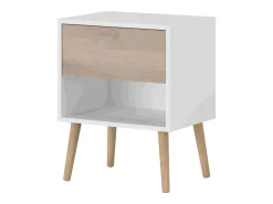 Conjunto de 2 mesas de cabeceira Osaka, 1 gaveta, carvalho japonês/branco fosco, 44x56x33 cm
