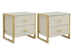 Conjunto de 2 mesas de cabeceira, 2 gavetas MDF bege e dourado OMBRELIA de Pascal Morabito