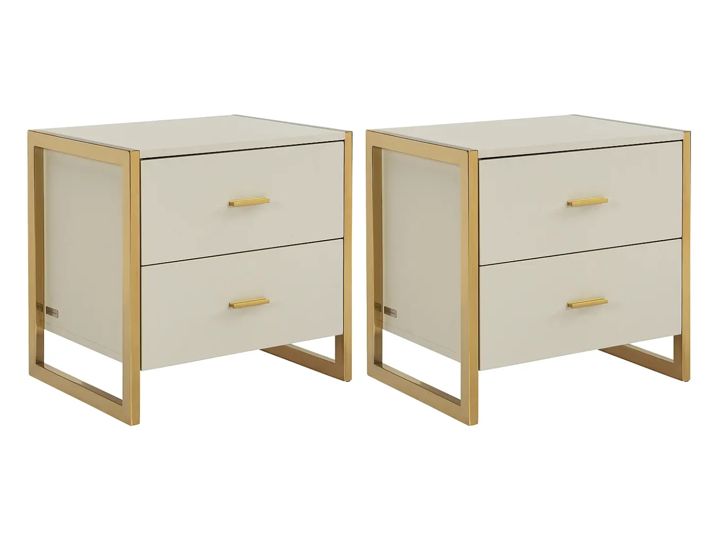 Conjunto de 2 mesas de cabeceira, 2 gavetas MDF bege e dourado OMBRELIA de Pascal Morabito
