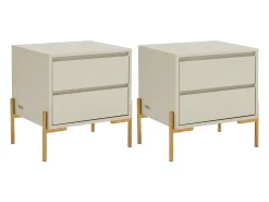 Conjunto de 2 mesas de cabeceira 2 gavetas MDF e metal bege e dourado - KORASA