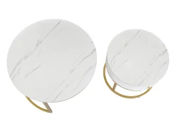 Conjunto de 2 mesas de centro encaixáveis com padrão de mármore e gaveta - 70 x 70 x 48 cm + 50 x 50 x 43,5 cm - MDF - Branco