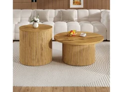 Conjunto de 2 mesas de centro com tampos de madeira - mesa multifuncional para sala de estar - MDF - cor natural