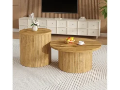 Conjunto de 2 mesas de centro com tampos de madeira - mesa multifuncional para sala de estar - MDF - cor natural