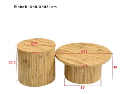 Conjunto de 2 mesas de centro com tampos de madeira - mesa multifuncional para sala de estar - MDF - cor natural