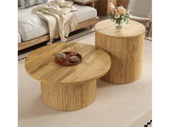 Conjunto de 2 mesas de centro com tampos de madeira - mesa multifuncional para sala de estar - MDF - cor natural