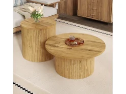 Conjunto de 2 mesas de centro com tampos de madeira - mesa multifuncional para sala de estar - MDF - cor natural
