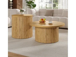 Conjunto de 2 mesas de centro com tampos de madeira - mesa multifuncional para sala de estar - MDF - cor natural
