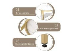 Conjunto de 2 mesas de centro escandinavas - oval, estampa de mármore, prateleiras de armazenamento, estrutura de metal dourado