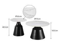 Conjunto de 2 mesas de centro encaixáveis em cerâmica "Vulca" - 70 x 70 x 43 cm - Branco