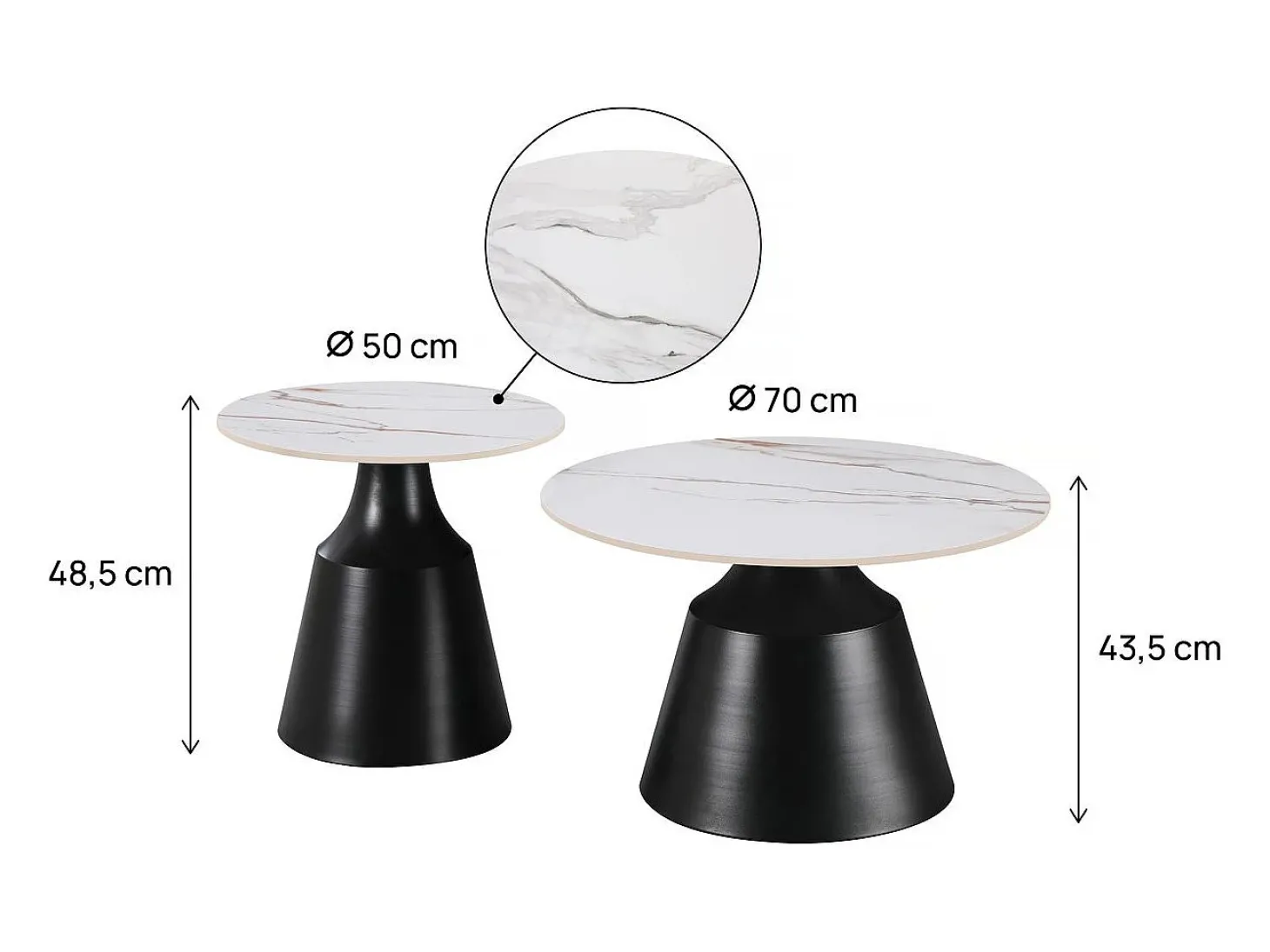 Conjunto de 2 mesas de centro encaixáveis em cerâmica "Vulca" - 70 x 70 x 43 cm - Branco