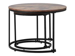 Conjunto de 2 mesas de centro encaixáveis, mesa lateral redonda em MDF, folheado marmorizado, estilo industrial, marrom