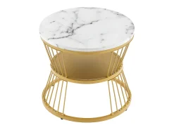 Conjunto de 2 mesas de encastrar - folheado com padrão mármore - estrutura dourada - Branco