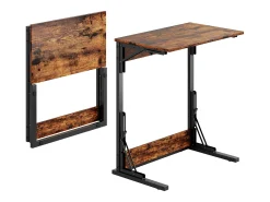Conjunto de 2 mesas laterais dobráveis ​​- Metal preto e madeira rústica castanha