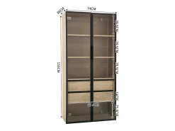 Conjunto de 2 móveis de banheiro com LEDs - 148 x 36 x 155 cm - 4 gavetas grandes e 4 portas de vidro - Madeira MDF - natural