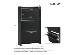 Conjunto de 2 móveis para sapatos 140x24x120 cm - 6 portas basculantes - 12 compartimentos - MDF e painéis de partículas - Preto