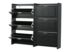 Conjunto de 2 móveis para sapatos 140x24x120 cm - 6 portas basculantes - 12 compartimentos - MDF e painéis de partículas - Preto