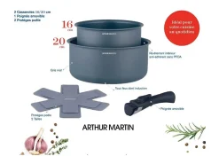 Conjunto de 2 panelas antiaderentes Arthur Martin AM2984 Ø16-20 cm, cabo removível, para todos os fogões incluindo indução, cinza fosco