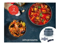 Conjunto de 2 panelas antiaderentes Arthur Martin AM2984 Ø16-20 cm, cabo removível, para todos os fogões incluindo indução, cinza fosco