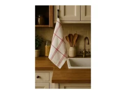 Conjunto de 6 Panos de Cozinha 100% Algodão 50x70 cm Multicolorido Xadrez com Alça Prática