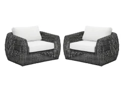 Conjunto de 2 poltronas de jardim em resina trançada - Antracite com almofadas brancas - VEYRO de MYLIA