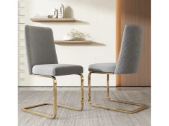 Conjunto de 2 poltronas de veludo de luxo - 64,14 x 63,5 x 47,63 cm - encosto diamante - pernas de metal dourado - cinza