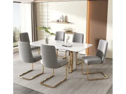 Conjunto de 2 poltronas de veludo de luxo - 64,14 x 63,5 x 47,63 cm - encosto diamante - pernas de metal dourado - cinza