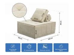Conjunto de 2 poltronas modulares em tecido texturado "Velluto" - Bege