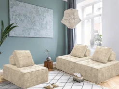 Conjunto de 2 poltronas modulares em tecido texturado