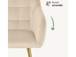 Conjunto de 4 sillas acolchadas LUXANO con costuras cuadradas Beige patas doradas